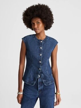 BNWT NEW Madewell Denim Cap-Sleeve Vest in McKinney Wash Top Shirt US sz 14 $98!